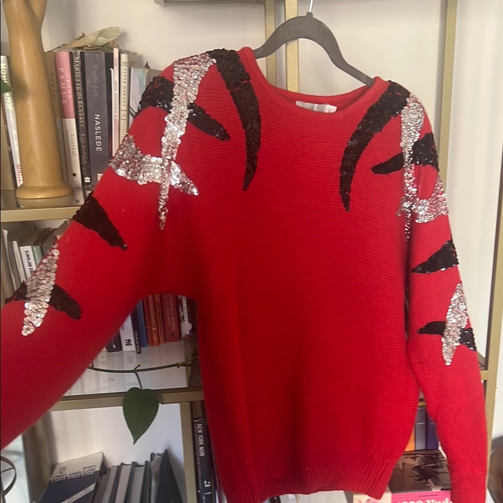 Red Sequin Embellished Sweater